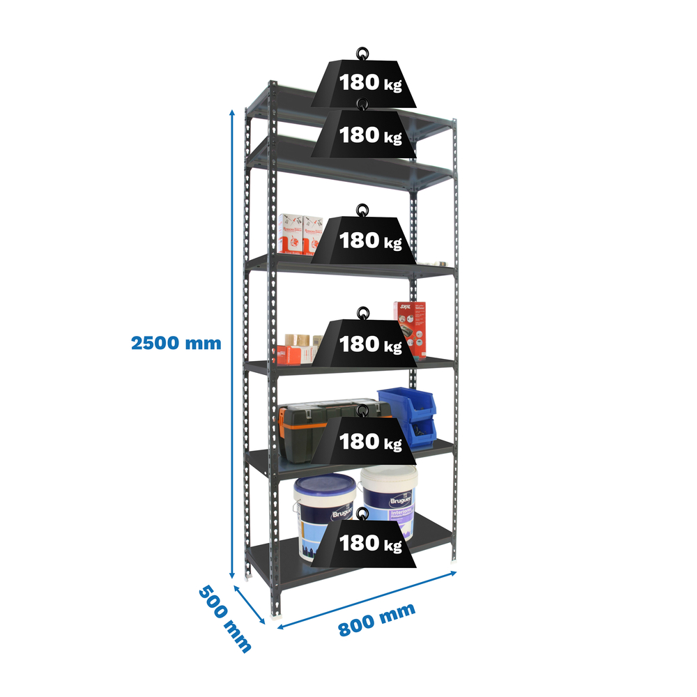 Rayonnage métallique léger sans vis 2500x800x500 - 6 niveaux Anthracite - SIMON RACK - 8425437098437