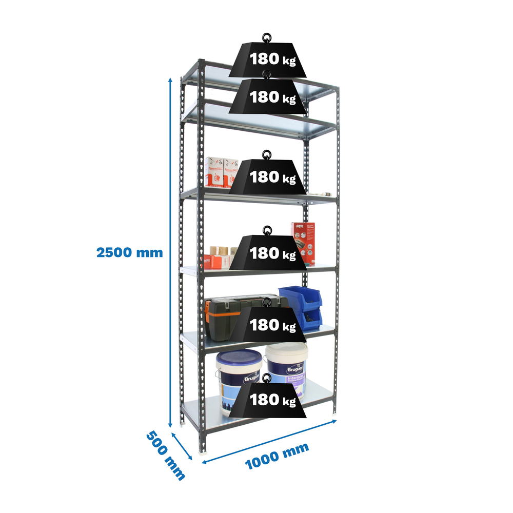Rayonnage métallique léger sans vis 2500x1000x500 - 6 niveaux Anthracite/Blanc - SIMON RACK - 8425437098482