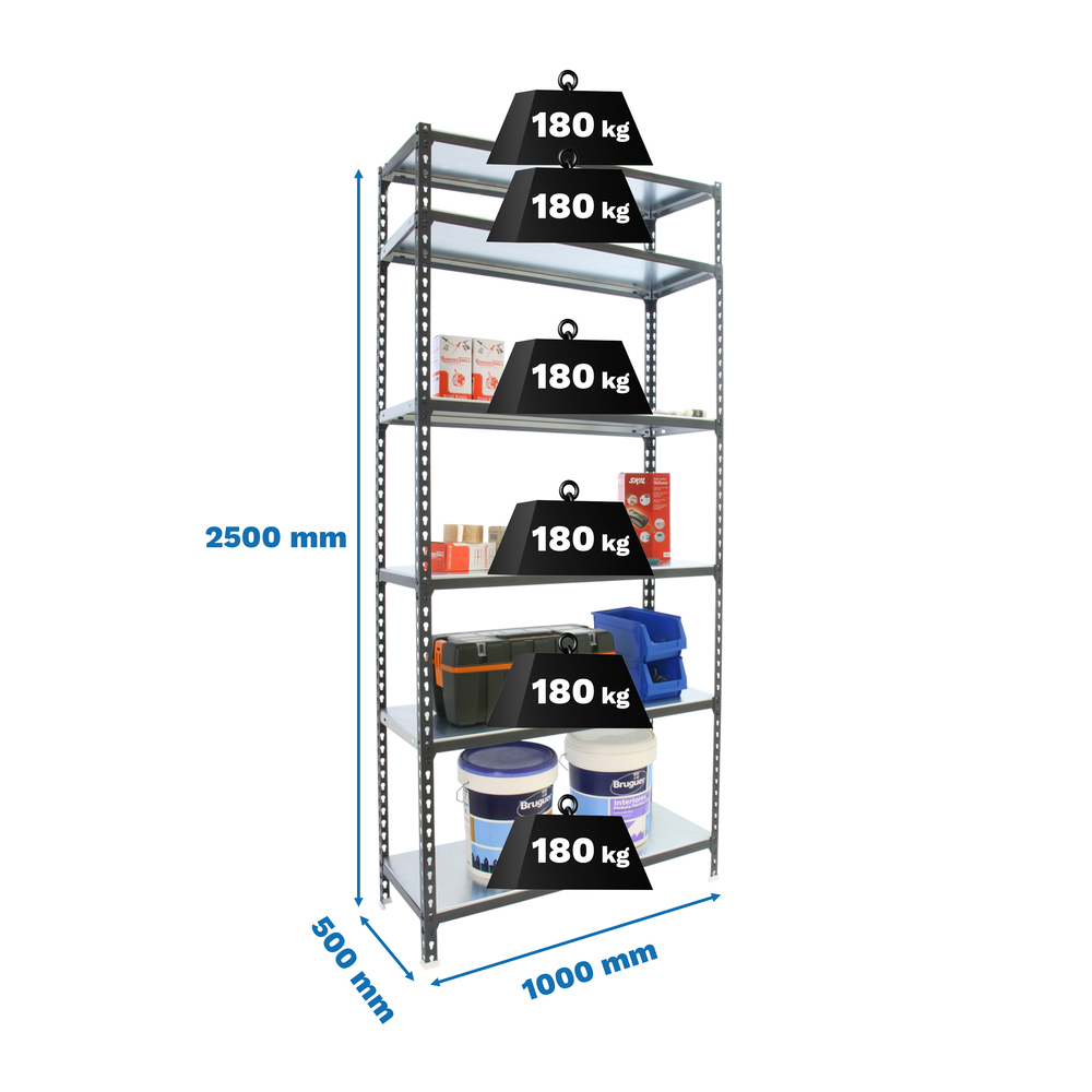 Rayonnage métallique léger sans vis 2500x1000x500 - 6 niveaux Anthracite - SIMON RACK - 8425437098505