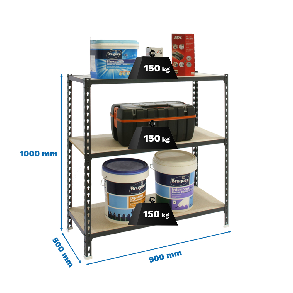 Rayonnage bois-métal léger sans vis 1000x900x500 - 3 niveaux Anthracite/Bois - SIMON RACK - 8425437099014