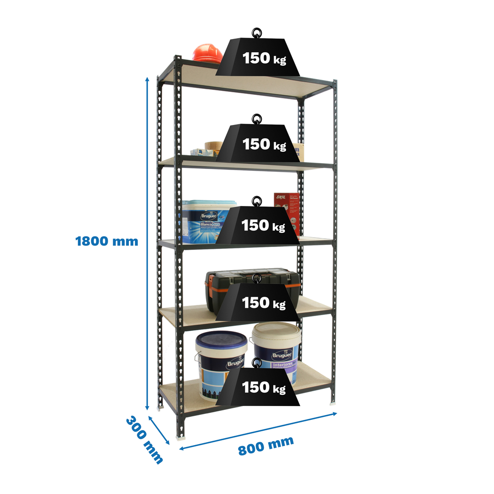 Rayonnage bois-métal léger sans vis 1800x800x300 - 5 niveaux Anthracite/Bois - SIMON RACK - 8425437099267
