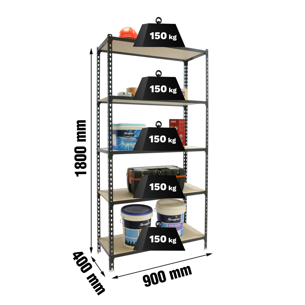 Rayonnage bois-métal léger sans vis 1800x900x400 - 5 niveaux Anthracite/Bois - SIMON RACK - 8425437099298