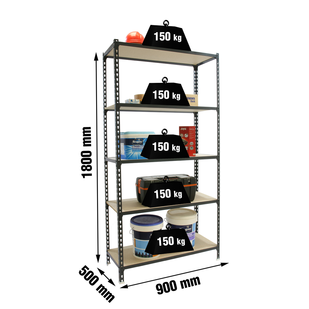 Rayonnage bois-métal léger sans vis 1800x900x500 - 5 niveaux Anthracite/Bois - SIMON RACK - 8425437099311