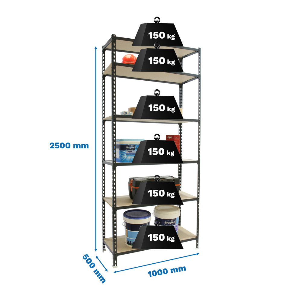 Rayonnage bois-métal léger sans vis 2500x1000x500 - 6 niveaux Anthracite/Bois - SIMON RACK - 8425437099434