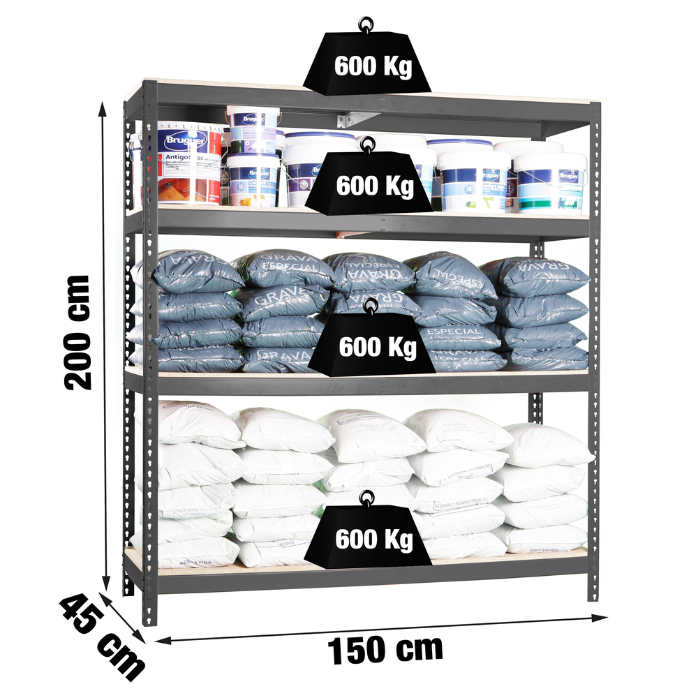 Étagère charge moyenne 500 à 600kg - 2000x1500x450 - 4 niveaux Anthracite/Bois - SIMON RACK - 8425437100703