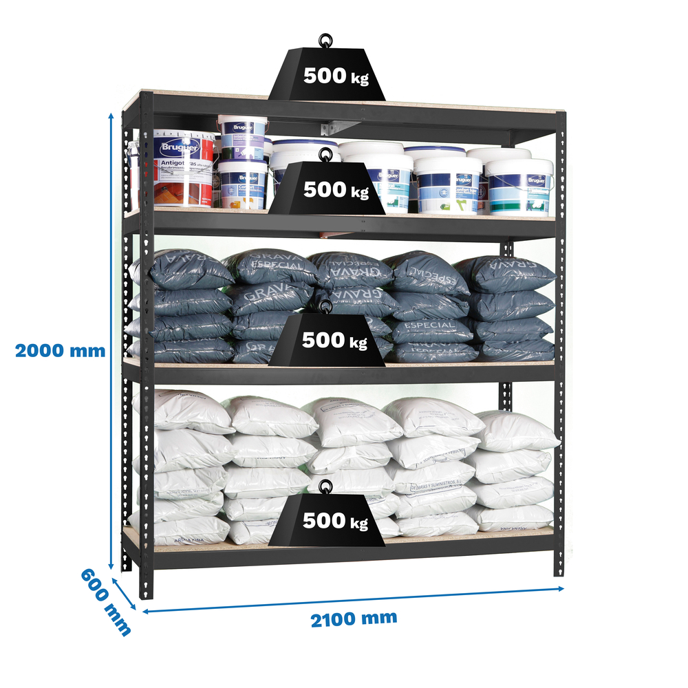 Étagère charge moyenne 500 à 600kg - 2000x2100x600 - 4 niveaux Anthracite/Bois - SIMON RACK - 8425437100796