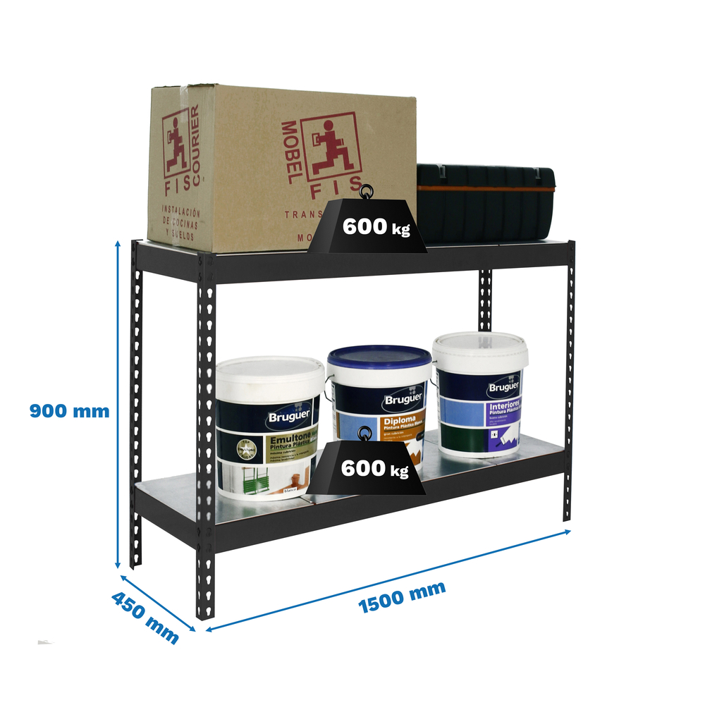 Étagère charge moyenne 500 à 600kg - 900x1500x450 - 2 niveaux Anthracite - SIMON RACK - 8425437101328