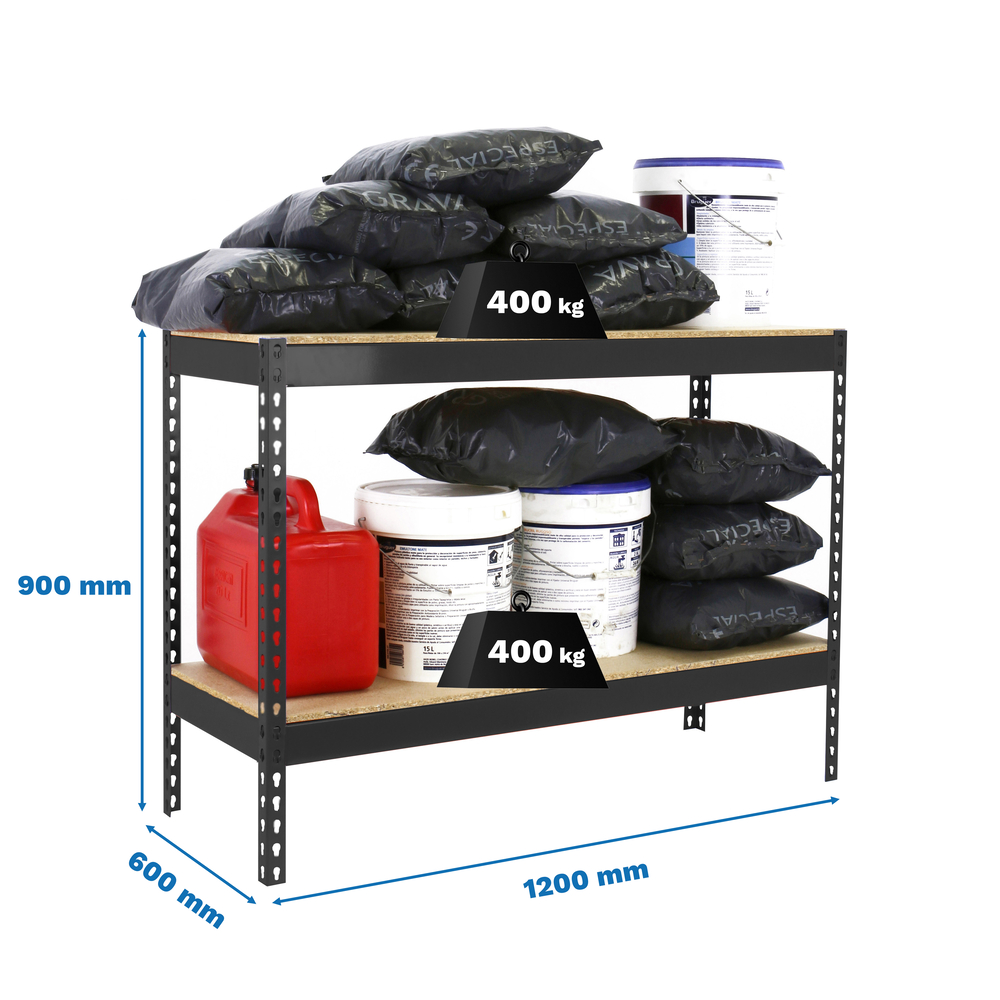 Étagère charge moyenne 400kg - 900x1200x600 - 2 niveaux Anthracite/Bois - SIMON RACK - 8425437102462