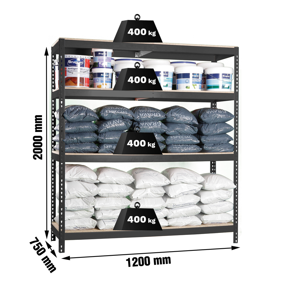 Étagère charge moyenne 400kg - 2000x1200x750 - 4 niveaux Anthracite/Bois - SIMON RACK - 8425437102684