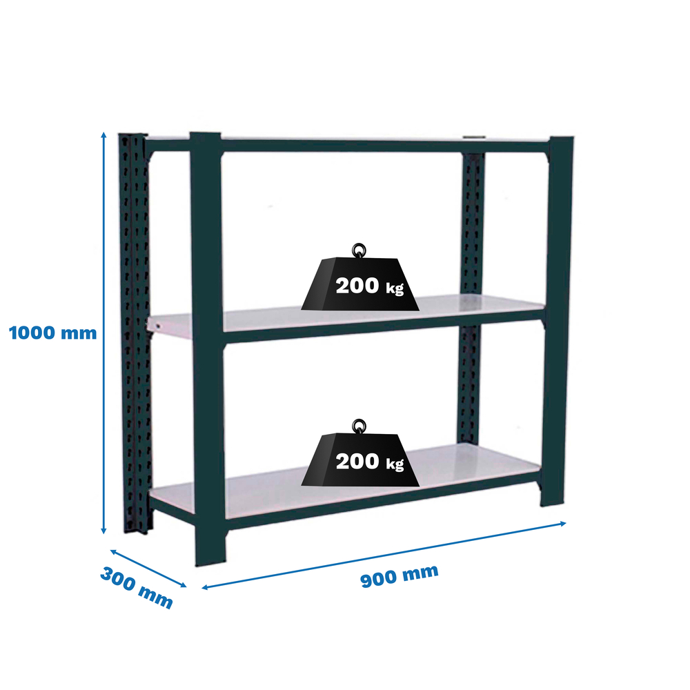 Rayonnage de bureau charge légère sans vis 1000x900x300 - 3 niveaux Anthracite/Blanc - SIMON RACK - 8425437103353