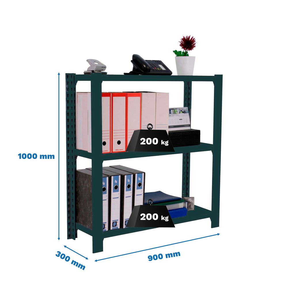 Rayonnage de bureau charge légère sans vis 1000x900x300 - 3 niveaux Anthracite - SIMON RACK - 8425437103360