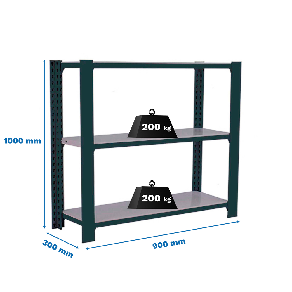 Rayonnage de bureau charge légère sans vis 1000x900x300 - 3 niveaux Anthracite - SIMON RACK - 8425437103377