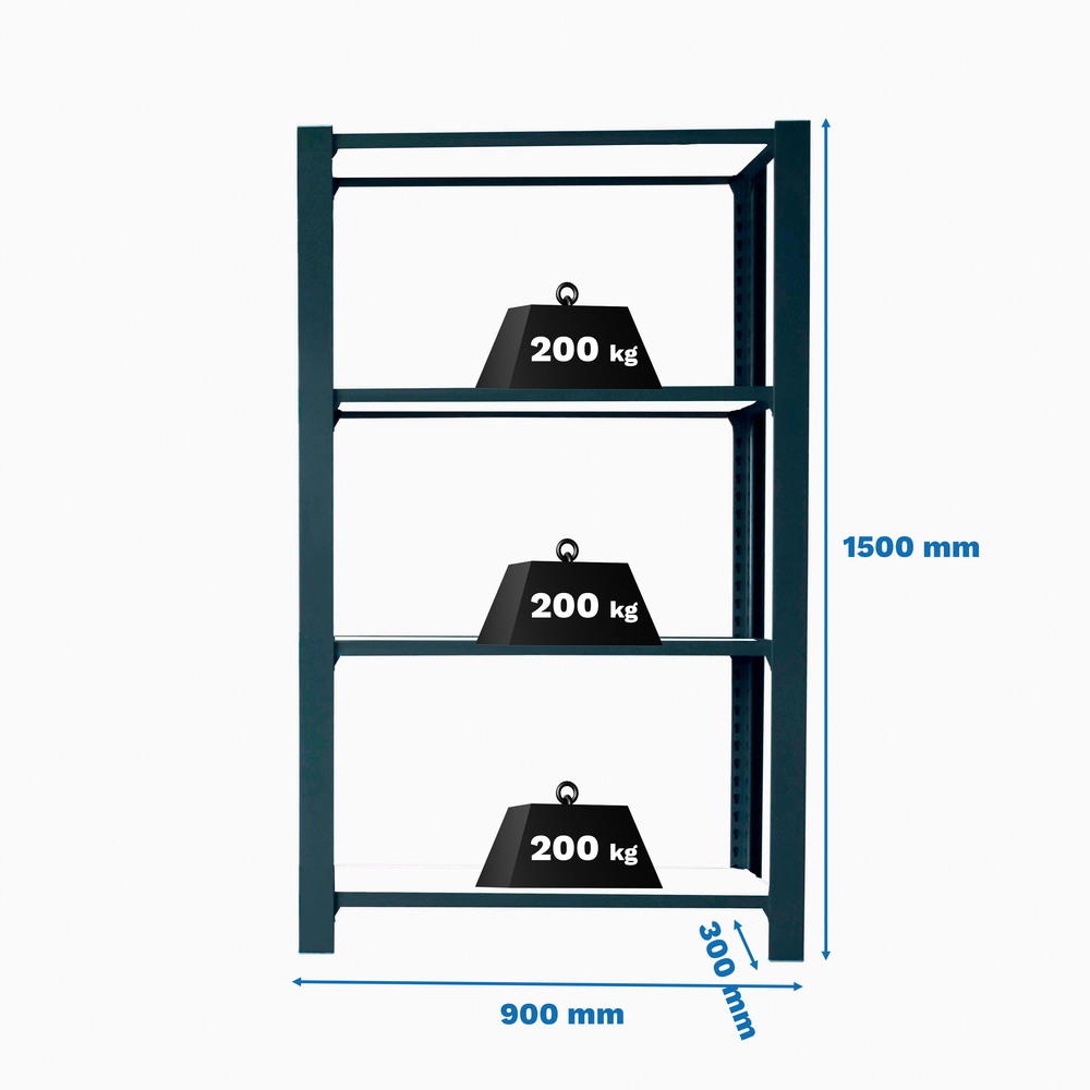 Rayonnage de bureau charge légère sans vis 1500x900x300 - 4 niveaux Anthracite/Blanc - SIMON RACK - 8425437103414