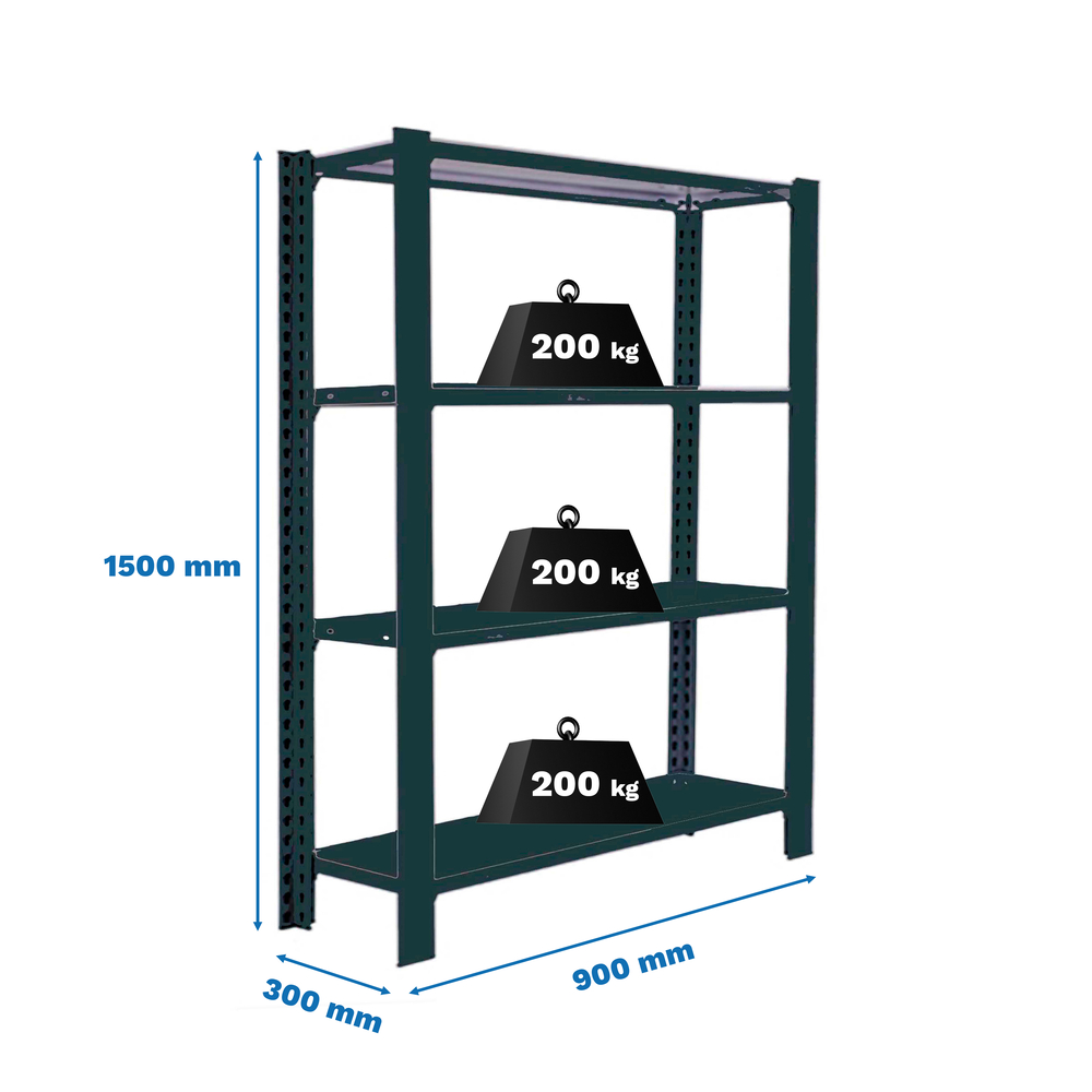 Rayonnage de bureau charge légère sans vis 1500x900x300 - 4 niveaux Anthracite - SIMON RACK - 8425437103421