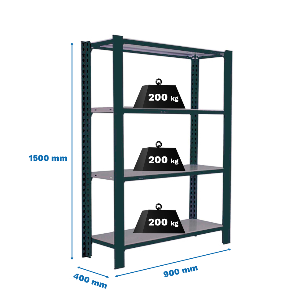 Rayonnage de bureau charge légère sans vis 1500x900x400 - 4 niveaux Anthracite - SIMON RACK - 8425437103469