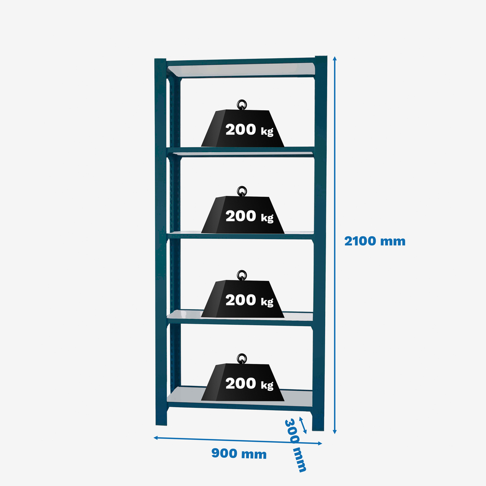 Rayonnage de bureau charge légère sans vis 2100x900x300 - 5 niveaux Anthracite/Blanc - SIMON RACK - 8425437103476