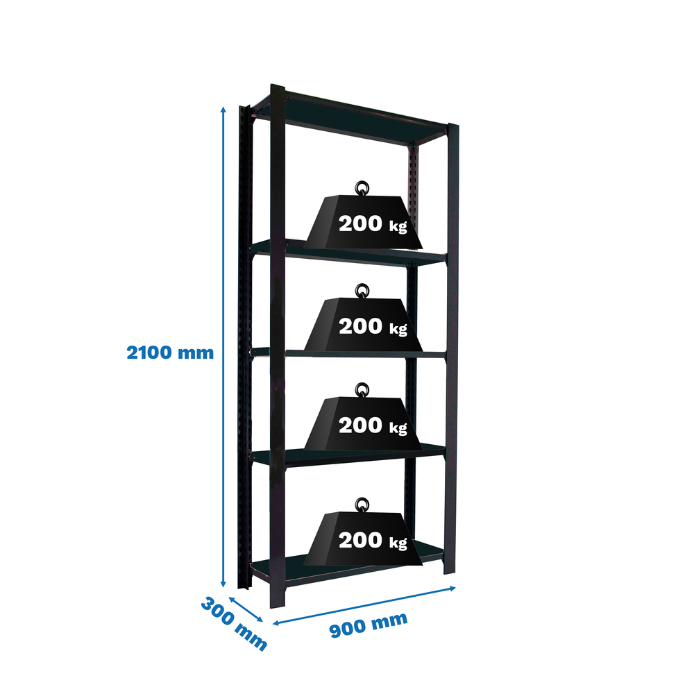 Rayonnage de bureau charge légère sans vis 2100x900x300 - 5 niveaux Anthracite - SIMON RACK - 8425437103483