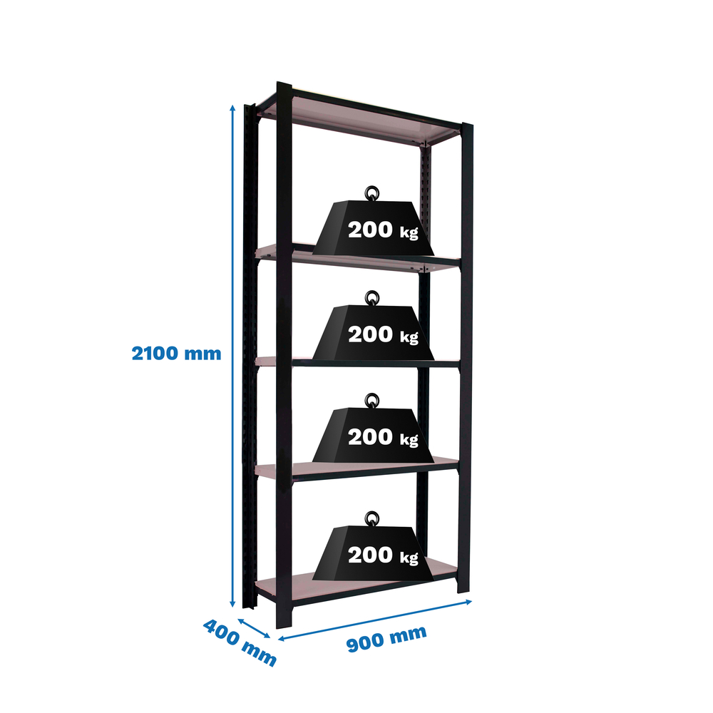 Rayonnage de bureau charge légère sans vis 2100x900x400 - 5 niveaux Anthracite - SIMON RACK - 8425437103520