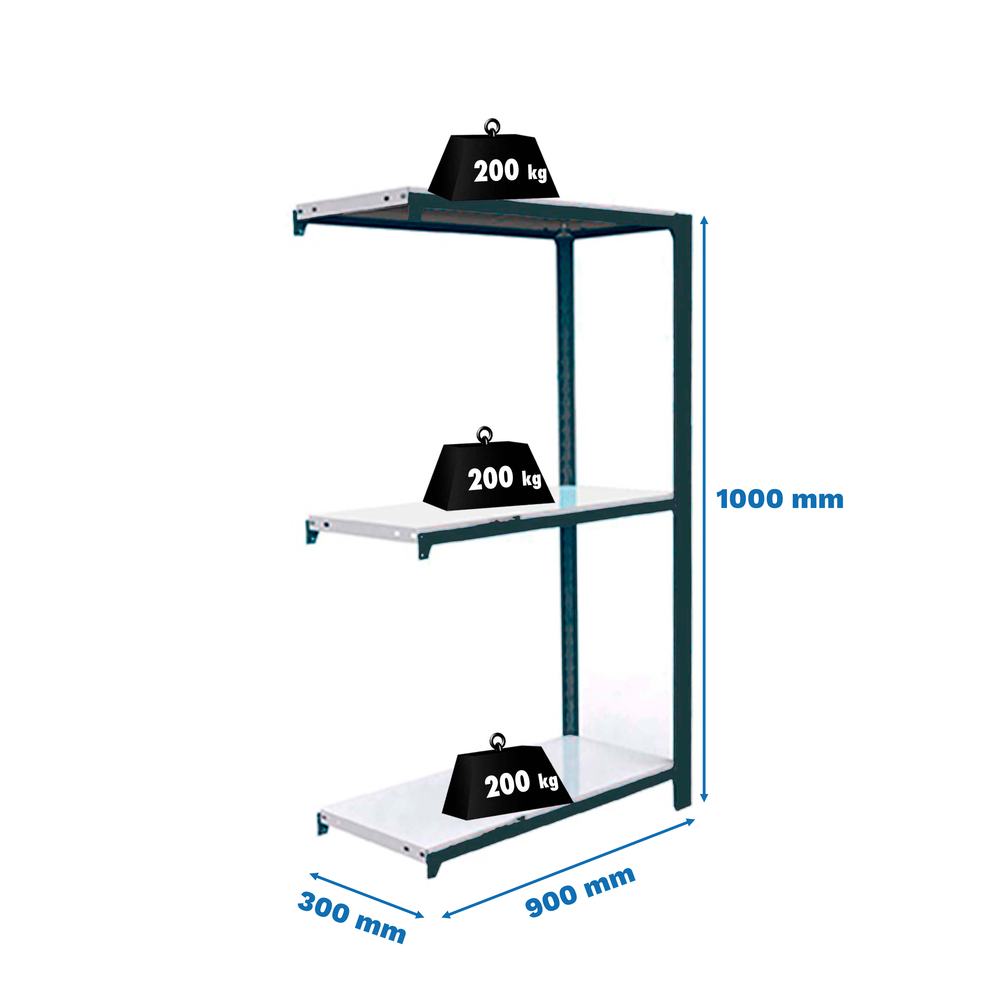 Rayonnage de bureau charge légère sans vis 1000x900x300 - 3 niveaux Anthracite/Blanc - SIMON RACK - 8425437103537