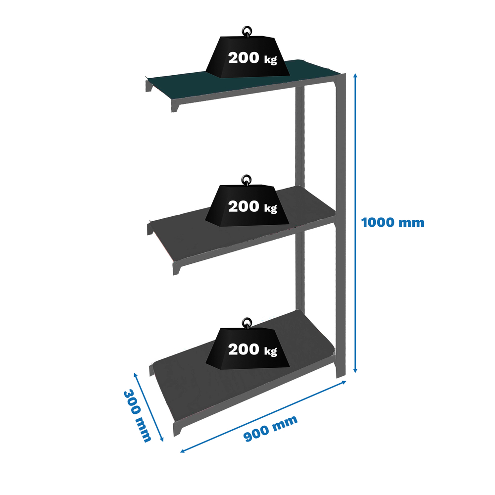 Rayonnage de bureau charge légère sans vis 1000x900x300 - 3 niveaux Anthracite - SIMON RACK - 8425437103544
