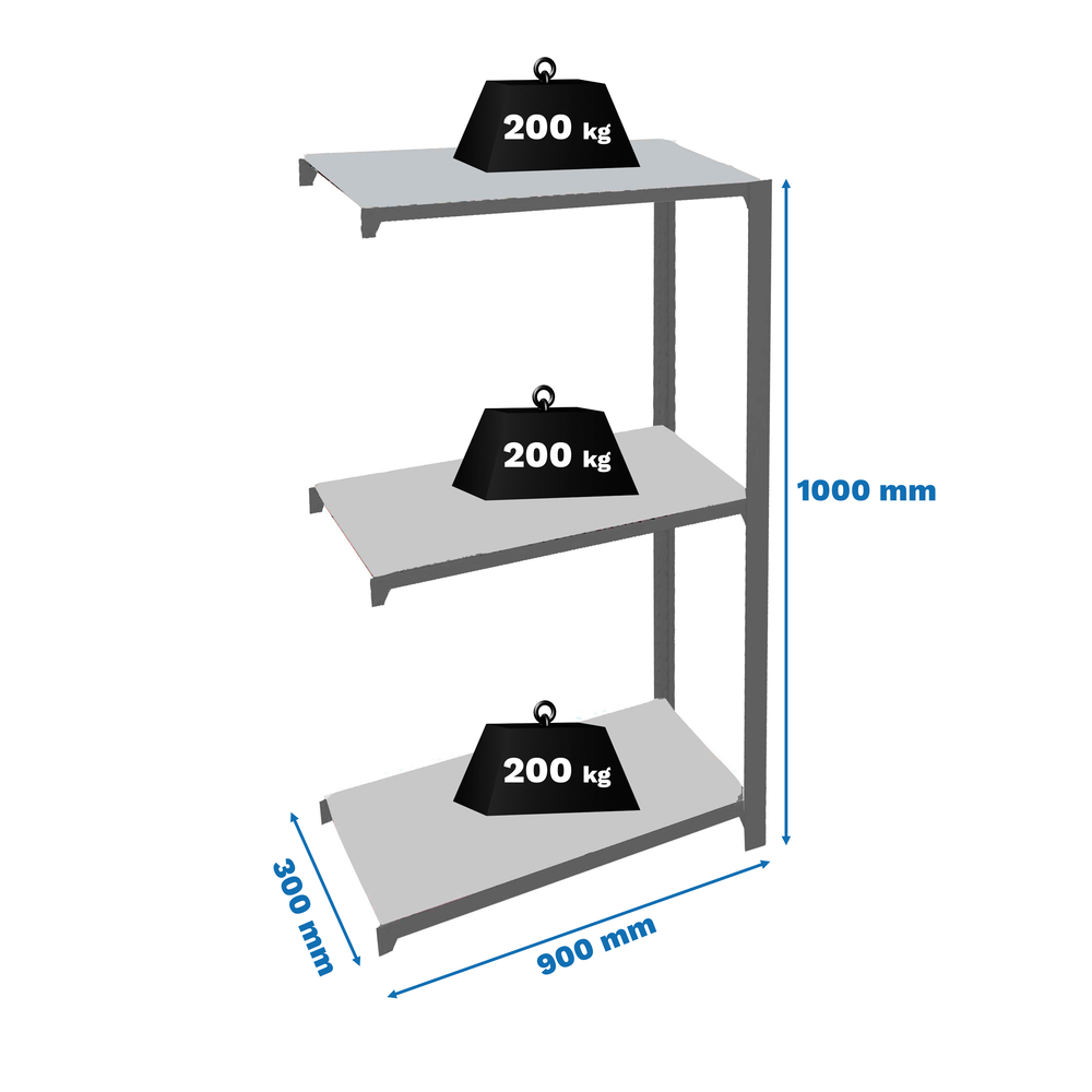 Rayonnage de bureau charge légère sans vis 1000x900x300 - 3 niveaux Anthracite - SIMON RACK - 8425437103551