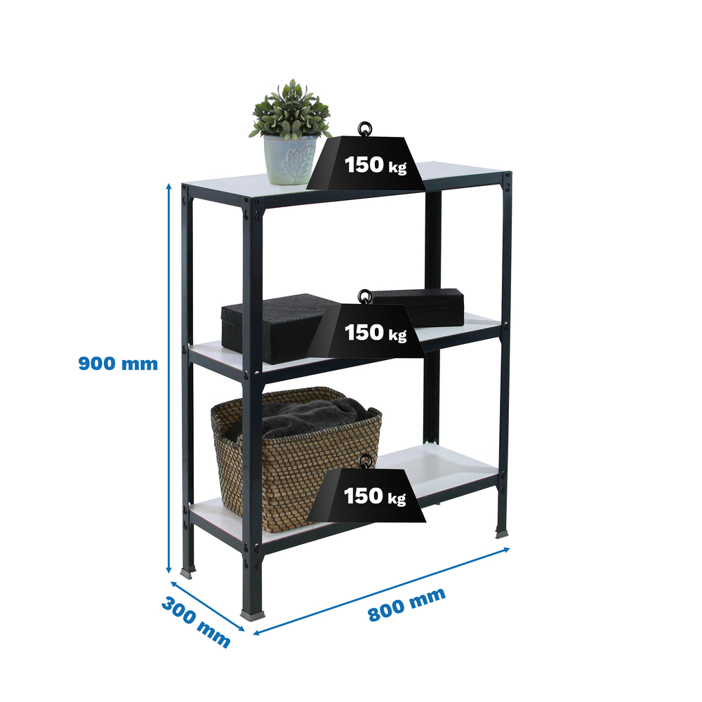Rayonnage intérieur 900x800x300 - 3 niveaux Blanc - SIMON RACK - 8425437104435