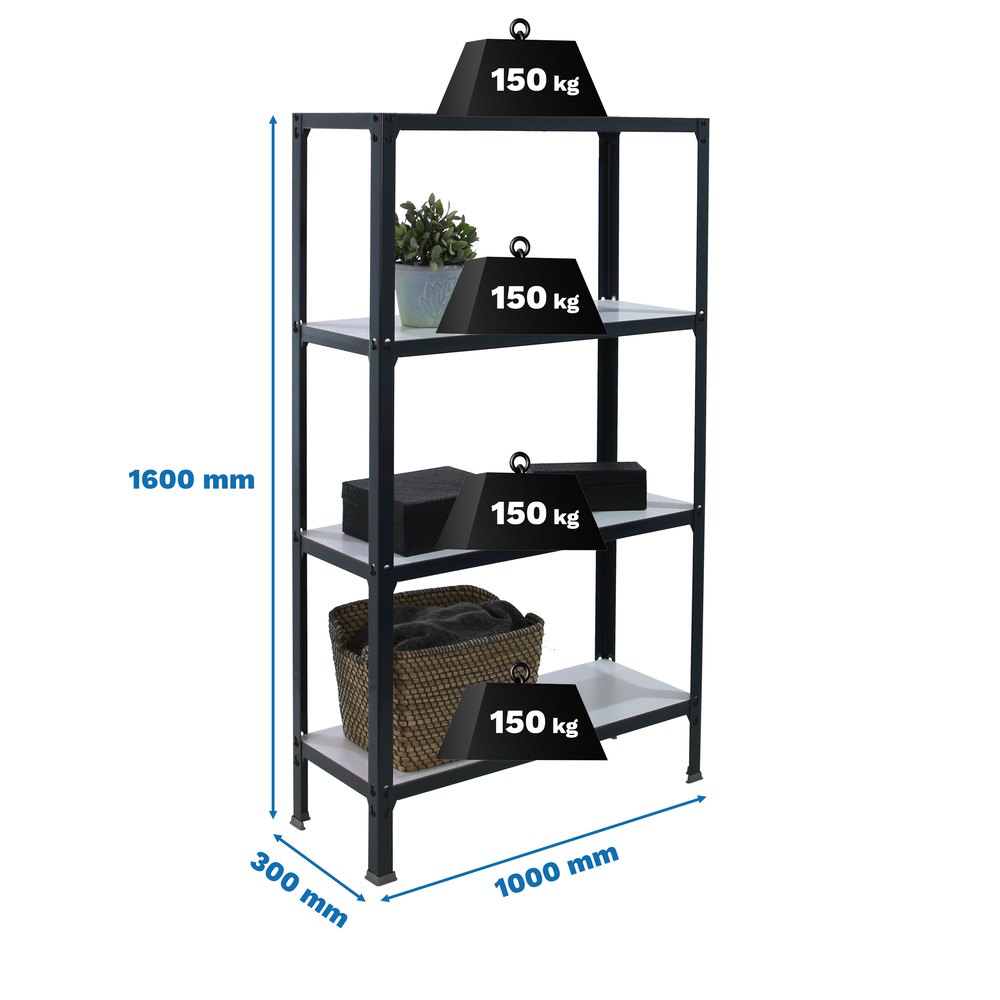Rayonnage intérieur 1600x1000x300 - 4 niveaux Blanc - SIMON RACK - 8425437104466