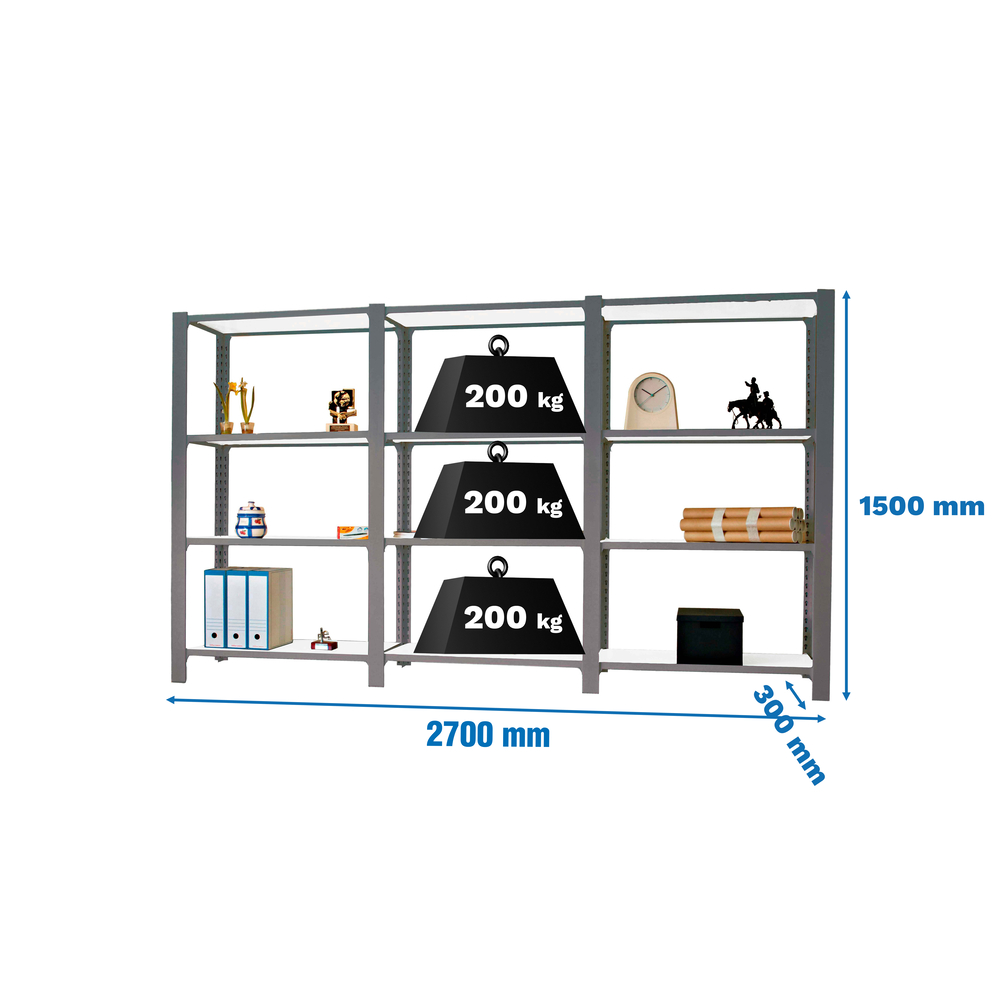 Rayonnage de bureau charge légère sans vis 1500x2700x300 - 4 niveaux Anthracite/Blanc - SIMON RACK - 8425437108754
