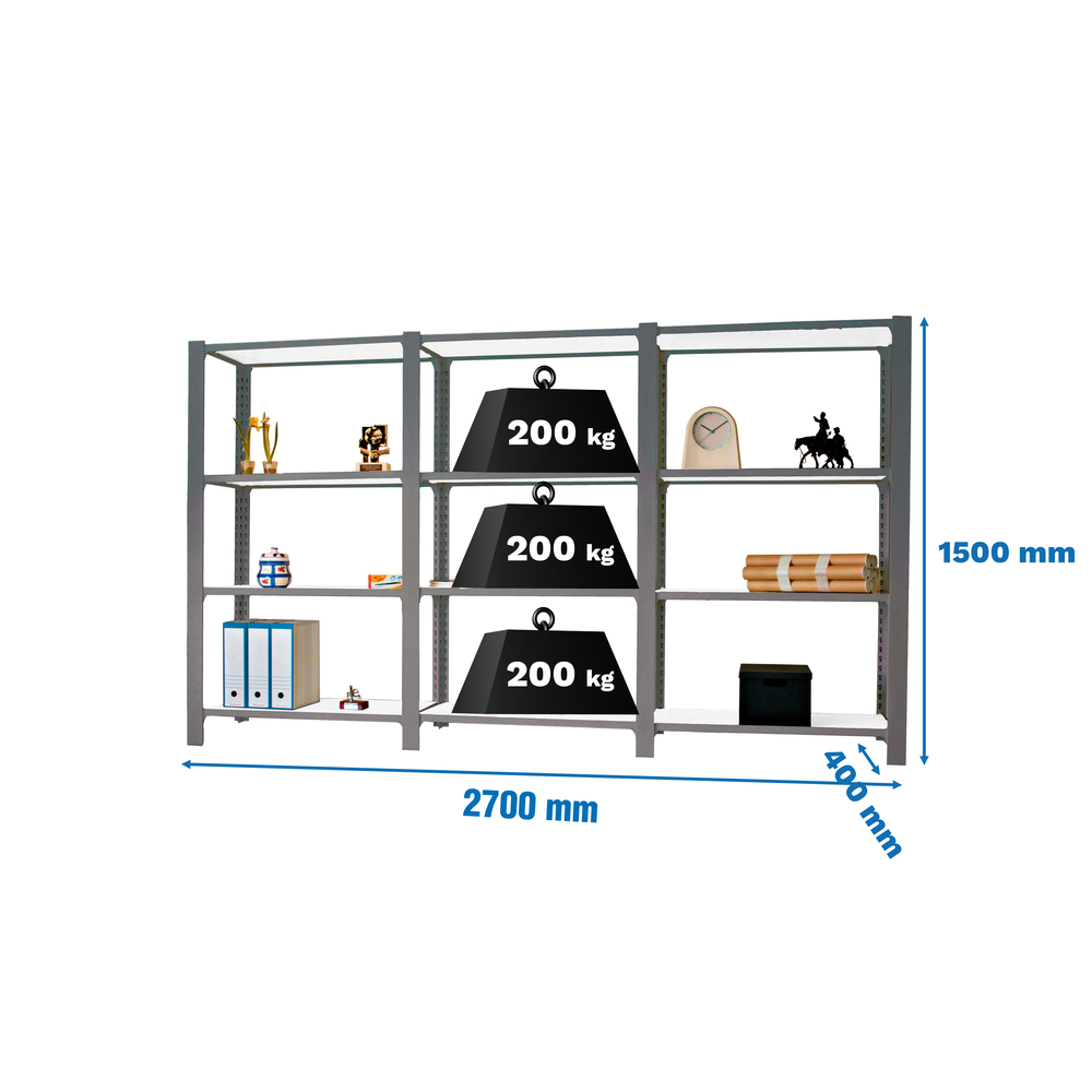 Rayonnage de bureau charge légère sans vis 1500x2700x400 - 4 niveaux Anthracite/Blanc - SIMON RACK - 8425437108815