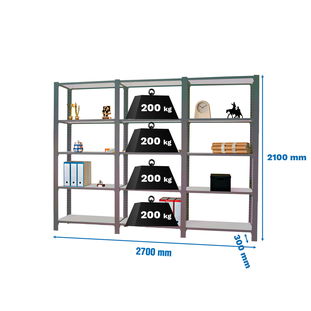 Rayonnage de bureau charge légère sans vis 2100x2700x300 - 5 niveaux Anthracite/Blanc - SIMON RACK - 8425437108877