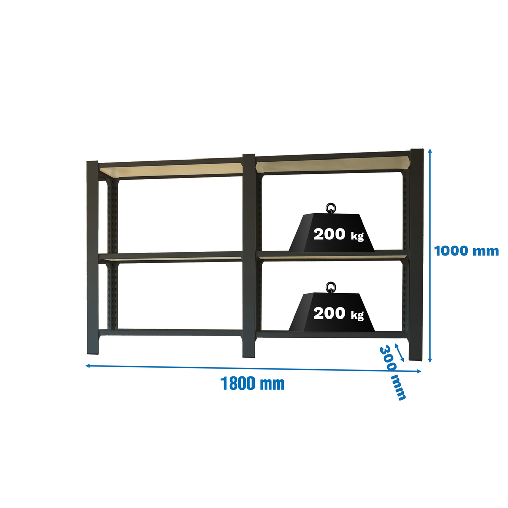 Rayonnage de bureau charge légère sans vis 1000x1800x300 - 3 niveaux Anthracite/Blanc - SIMON RACK - 8425437108976