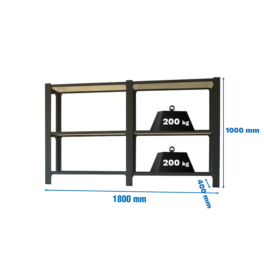 Rayonnage de bureau charge légère sans vis 1000x1800x400 - 3 niveaux Anthracite/Blanc - SIMON RACK - 8425437109034