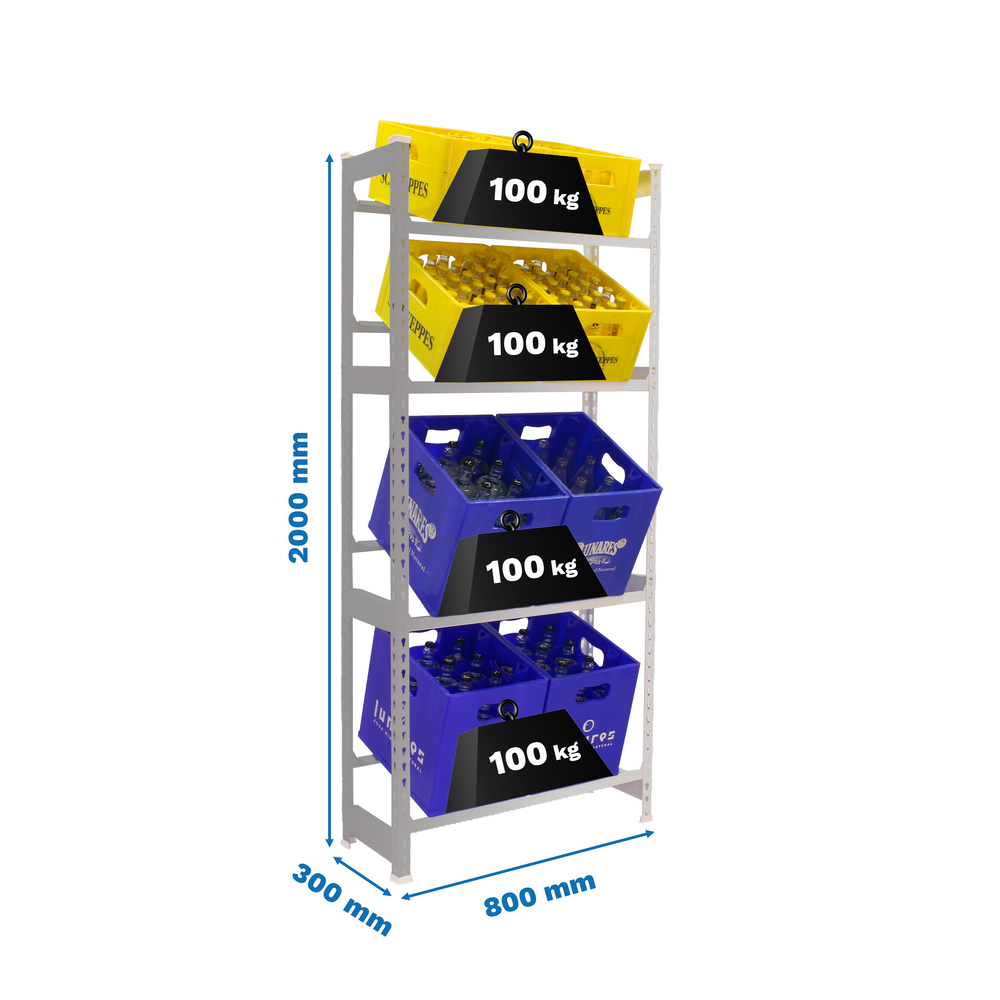 Rayonnage léger tri de bouteille sans vis 2000x800x300 - 4 niveaux Galvanisé - SIMON RACK - 8425437119538