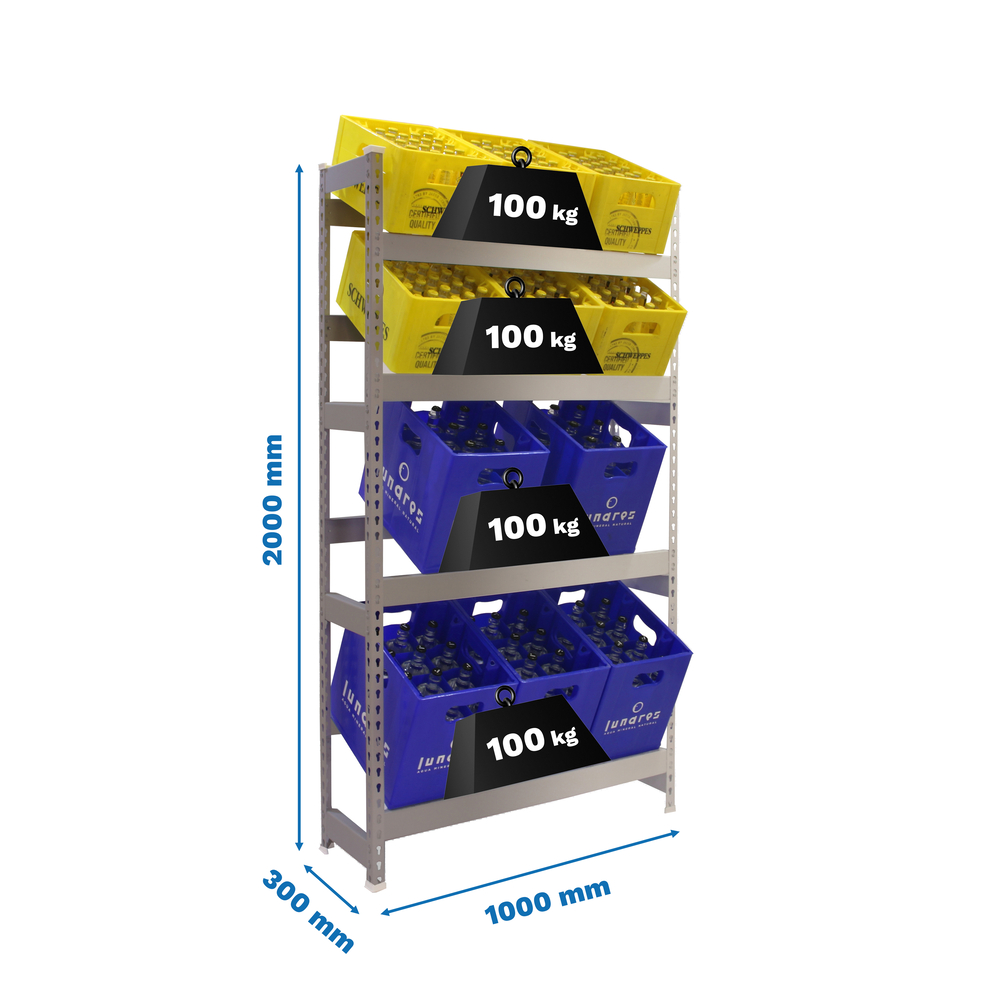 Rayonnage léger tri de bouteille sans vis 2000x1000x300 - 4 niveaux Galvanisé - SIMON RACK - 8425437119545