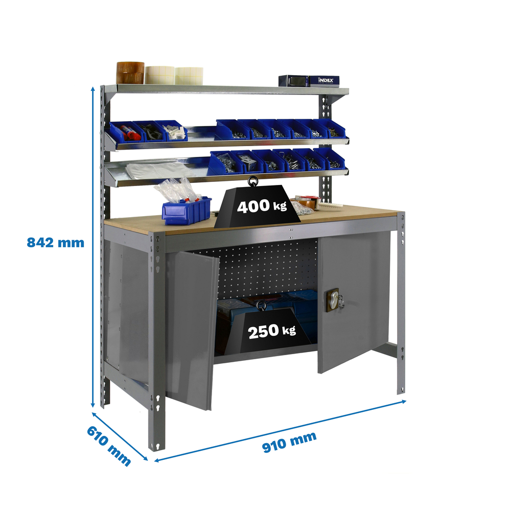 Kit établi Bricolage - 842x910x610 - 1 niveau Gris/Bois - SIMON RACK - 8425437123160