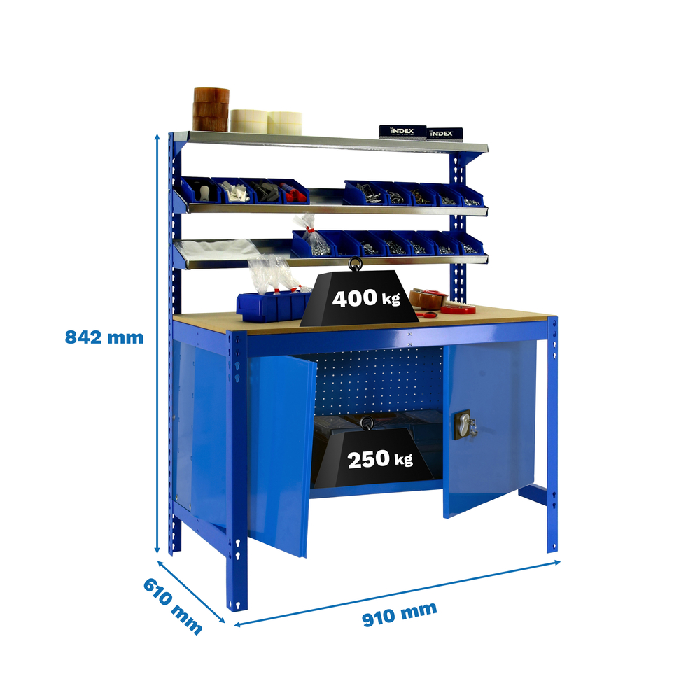 Kit établi Bricolage - 842x910x610 - 1 niveau Bleu/Bois - SIMON RACK - 8425437123177