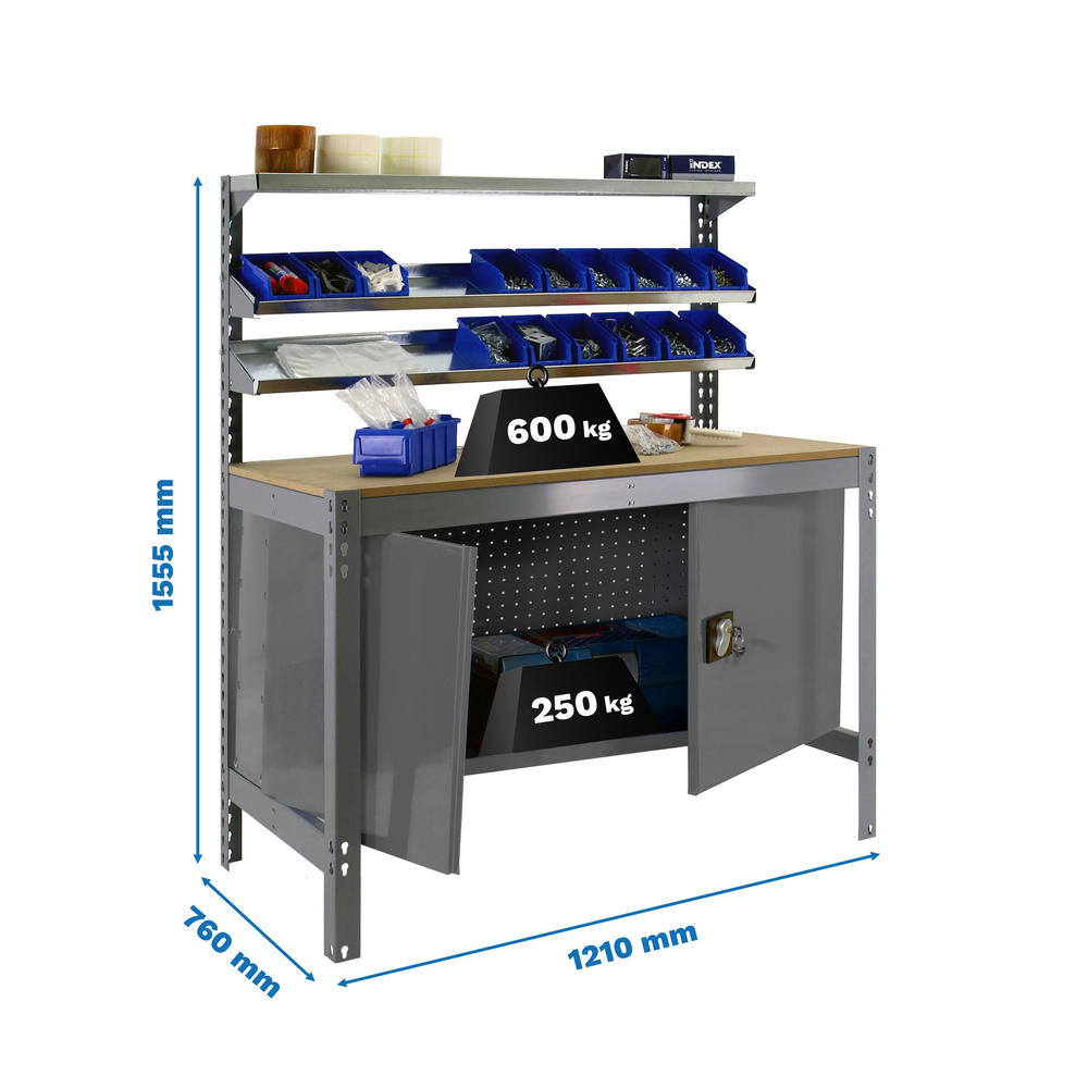 Kit établi Bricolage - 1555x1210x760 - 1 niveau Gris/Bois - SIMON RACK - 8425437123184