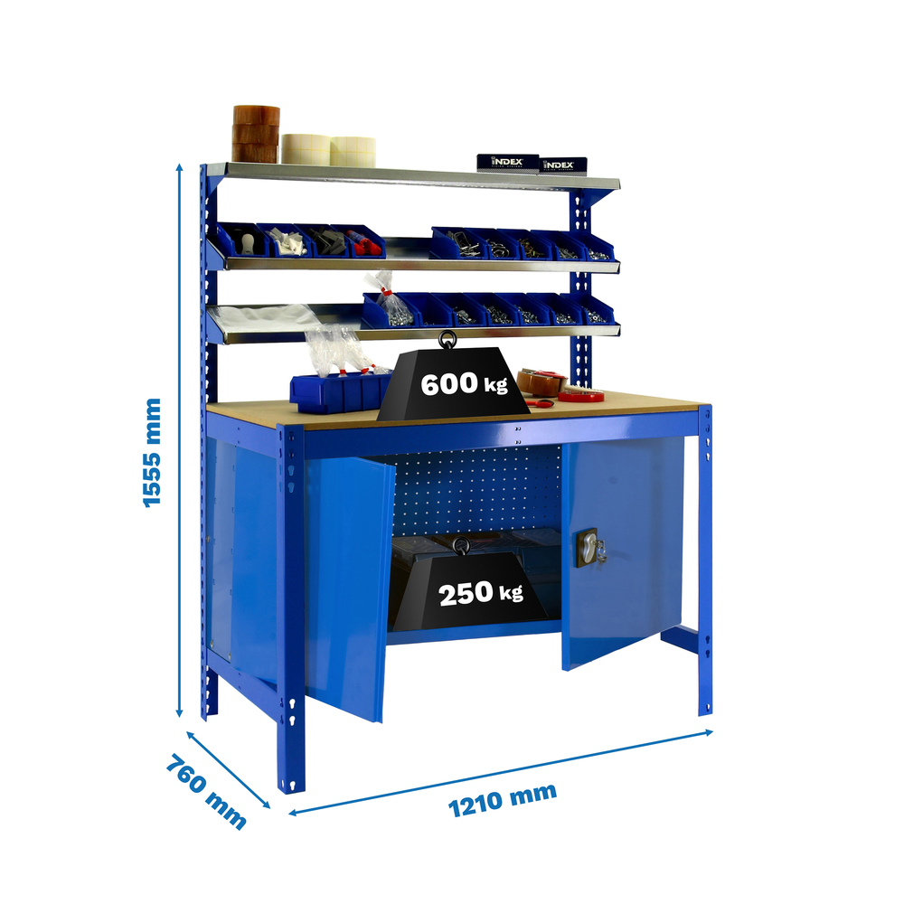 Kit établi Bricolage - 1555x1210x760 - 1 niveau Bleu/Bois - SIMON RACK - 8425437123191
