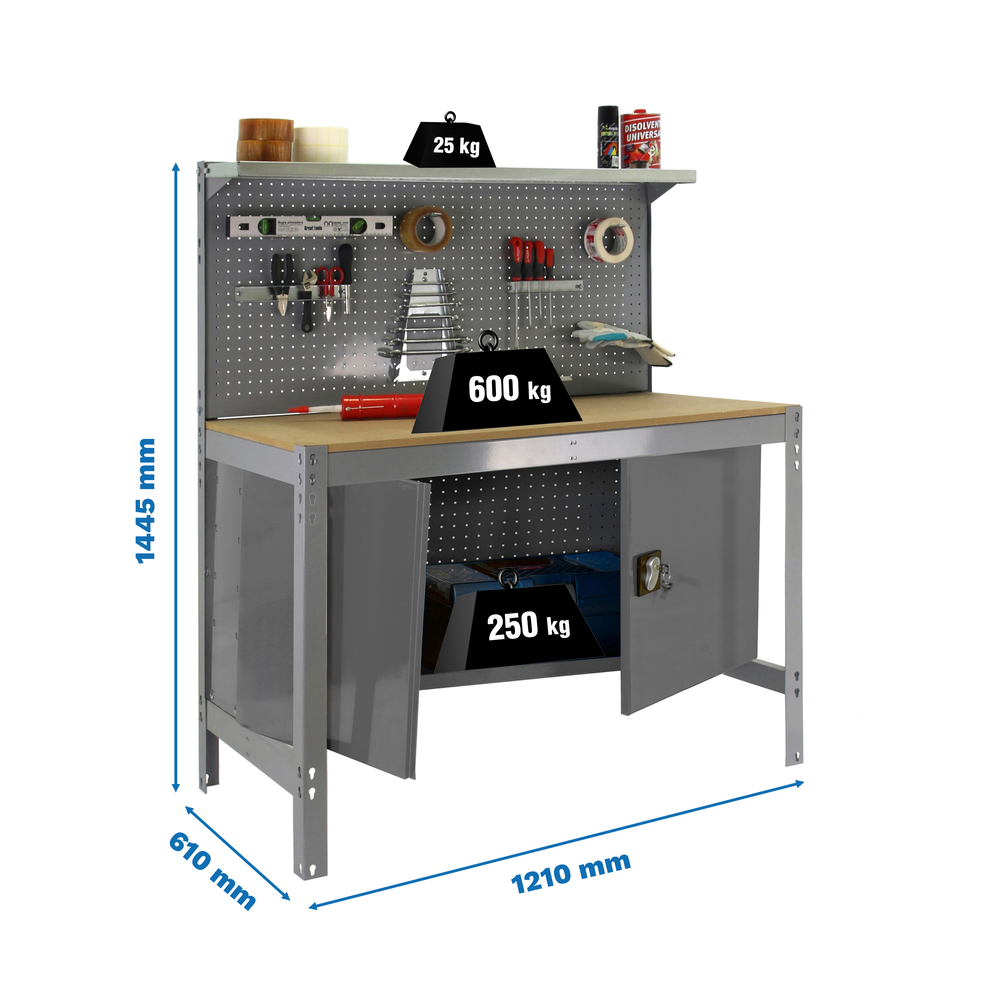 Kit établi Bricolage - 1445x1210x610 - 1 niveau Gris/Bois - SIMON RACK - 8425437123221