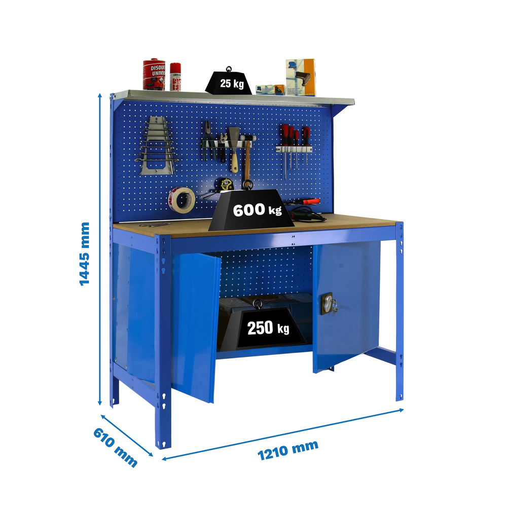 Kit établi Bricolage - 1445x1210x610 - 1 niveau Bleu/Bois - SIMON RACK - 8425437123238