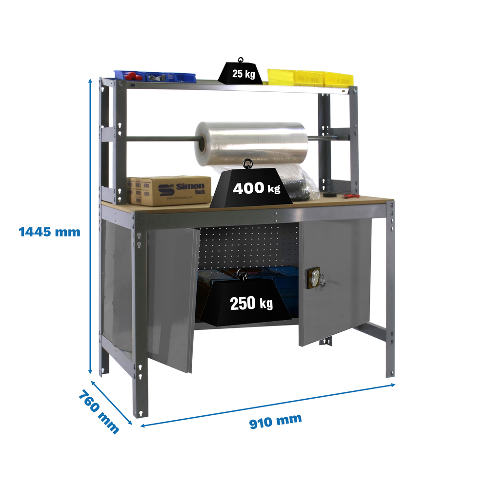 Kit établi Bricolage - 1445x910x760 - 1 niveau Gris/Bois - SIMON RACK - 8425437123245