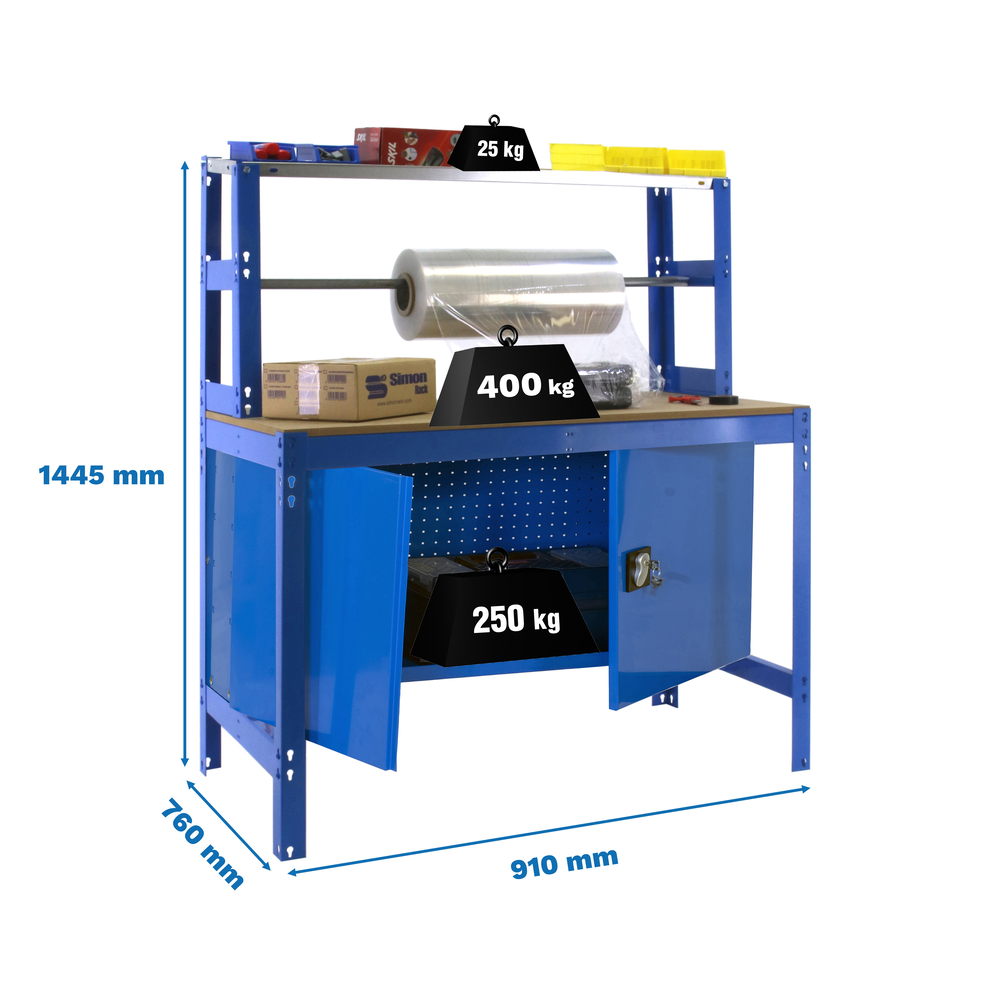 Kit établi Bricolage - 1445x910x760 - 1 niveau Bleu/Bois - SIMON RACK - 8425437123252