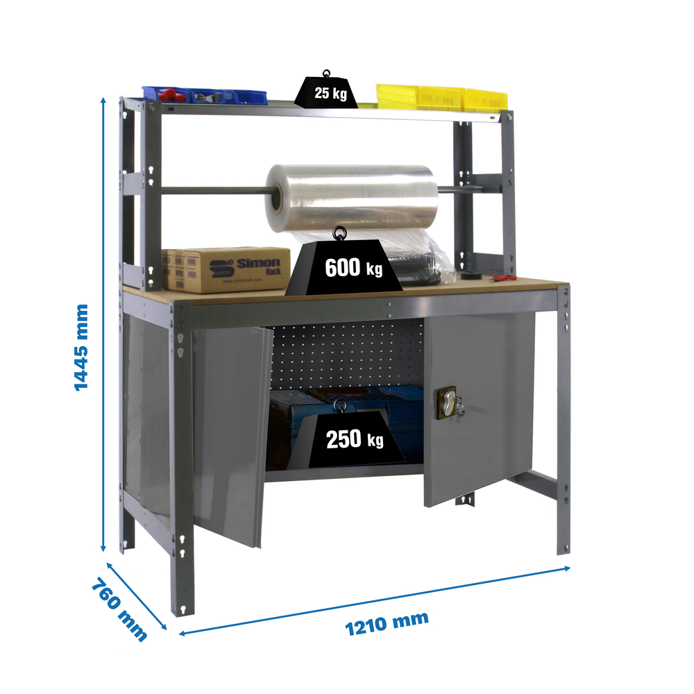 Kit établi Bricolage - 1445x1210x760 - 1 niveau Gris/Bois - SIMON RACK - 8425437123269