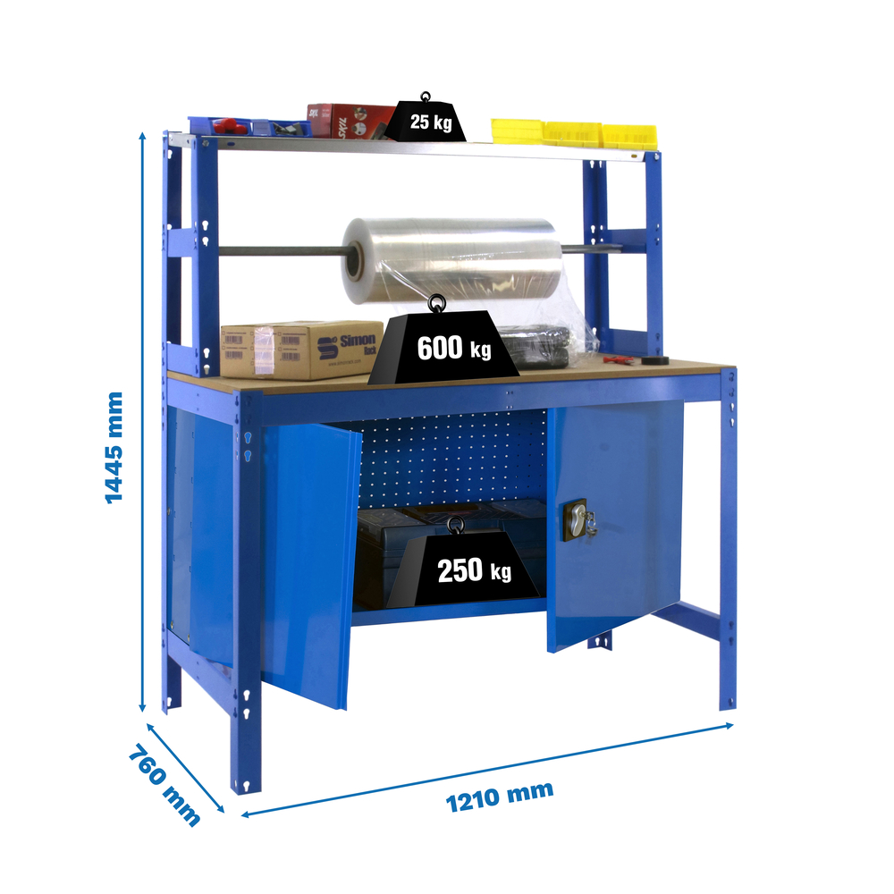Kit établi Bricolage - 1445x1210x760 - 1 niveau Bleu/Bois - SIMON RACK - 8425437123276