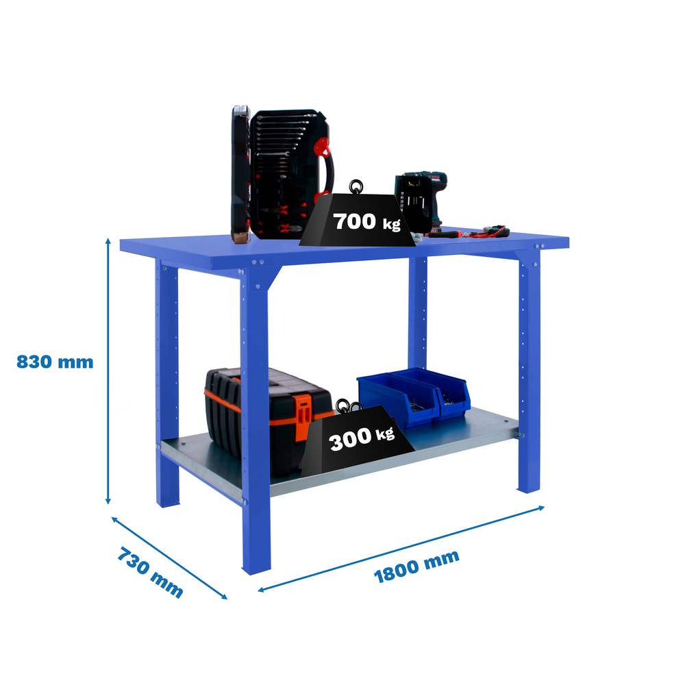 Kit établi mobile Bricolage - 830x1800x730 - 1 niveau Bleu - SIMON RACK - 8425437124792