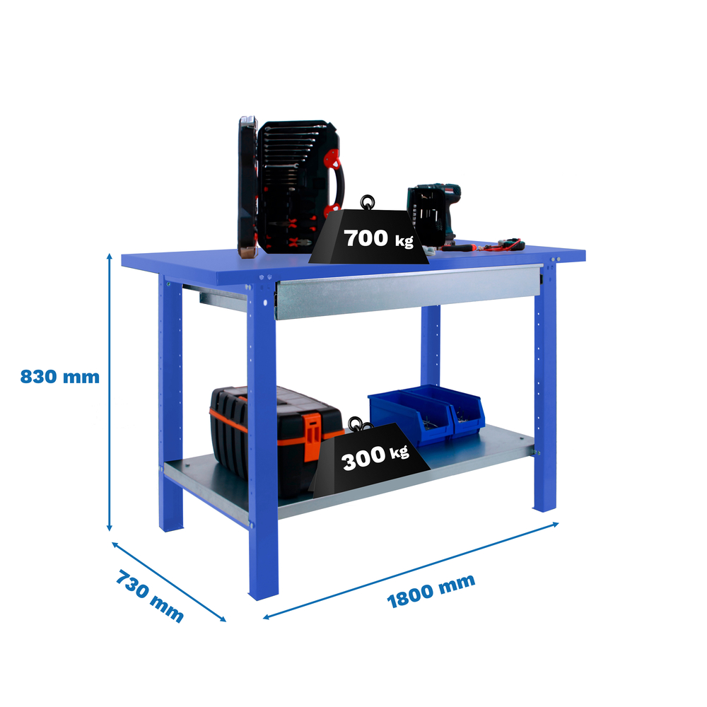 Kit établi mobile Bricolage - 830x1800x730 - 1 niveau Bleu - SIMON RACK - 8425437124853