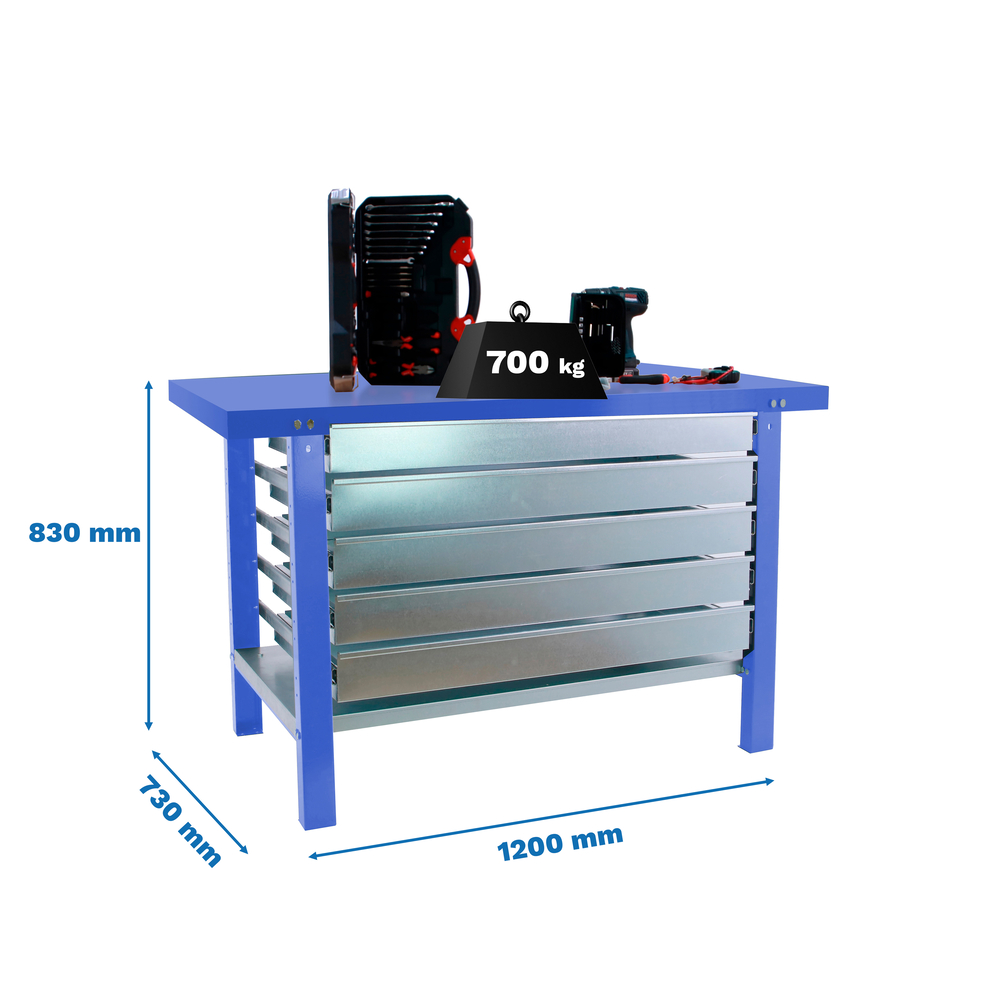 Kit établi Bricolage - 830x1200x730 - 1 niveau Bleu - SIMON RACK - 8425437124877