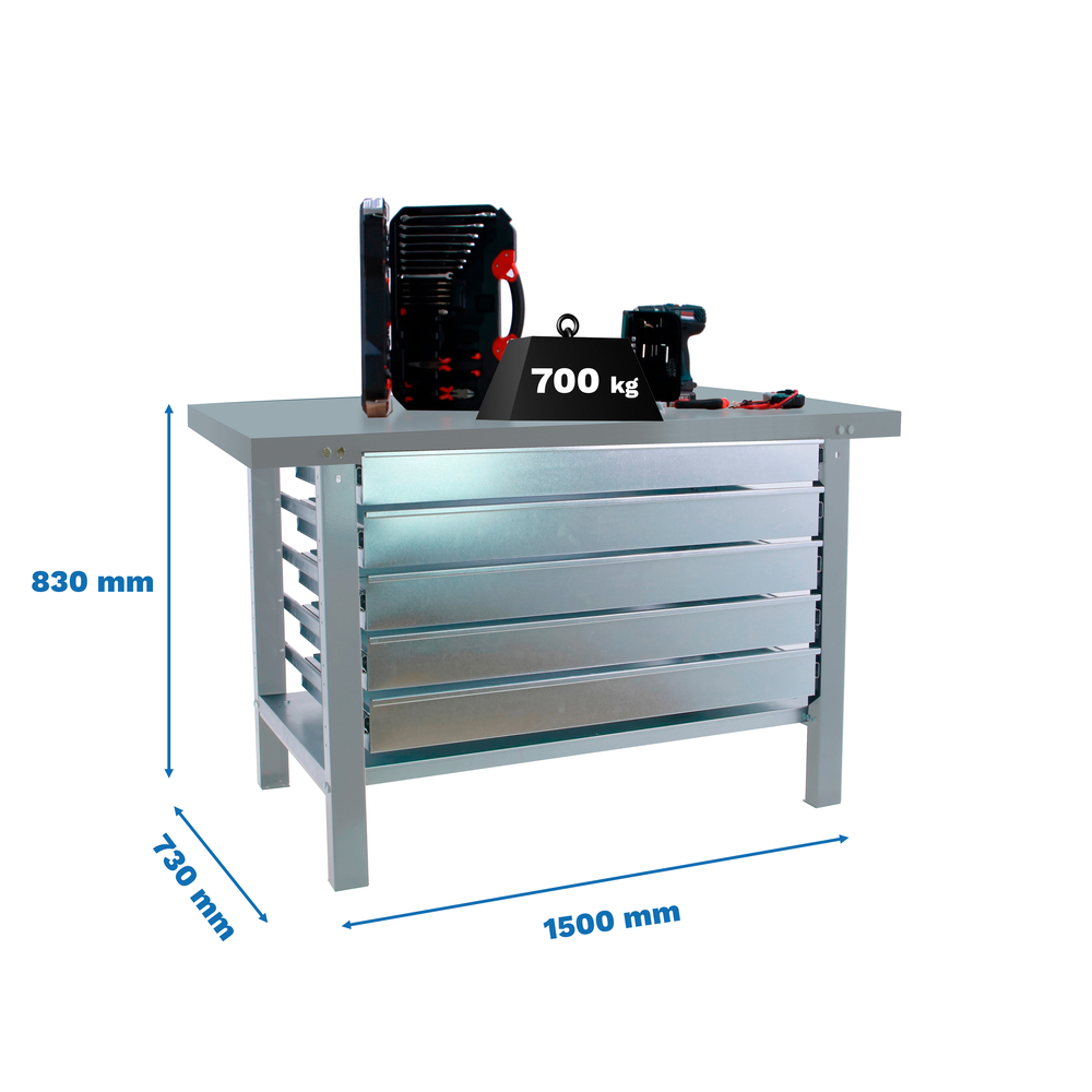Kit établi Bricolage - 830x1500x730 - 1 niveau Gris - SIMON RACK - 8425437124884