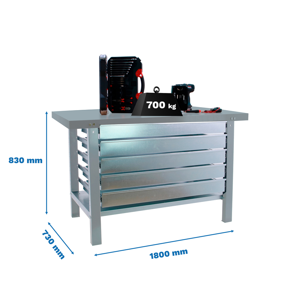 Kit établi Bricolage - 830x1800x730 - 1 niveau Gris - SIMON RACK - 8425437124907