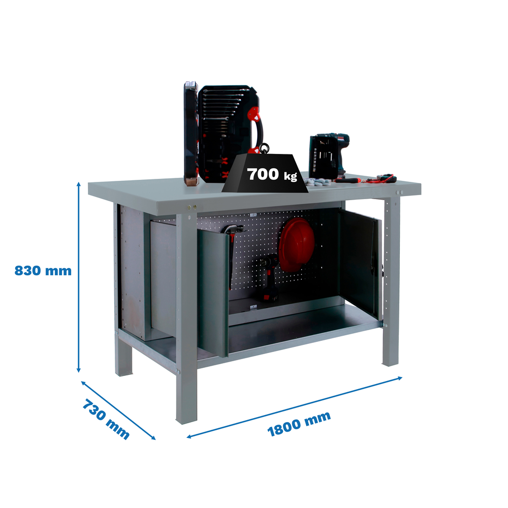 Kit établi mobile Bricolage - 830x1800x730 - 1 niveau Gris - SIMON RACK - 8425437124969